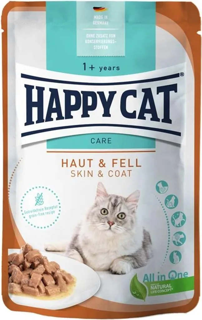 Happy Cat Care Haut & Fell Riche en Omega pour Poil Soyeux 20x85g