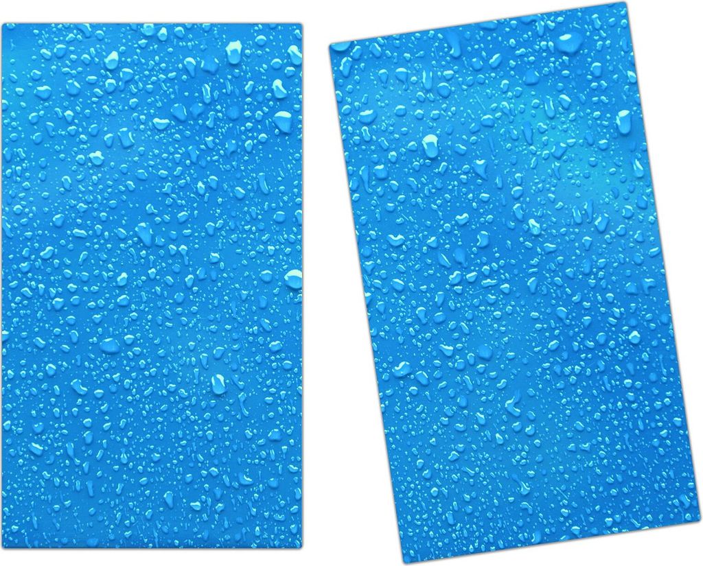 Spritzschutz Herdabdeckplatte Schneidebrett aus Glas Regentropfen auf blau 2-Teilig (60x52cm)