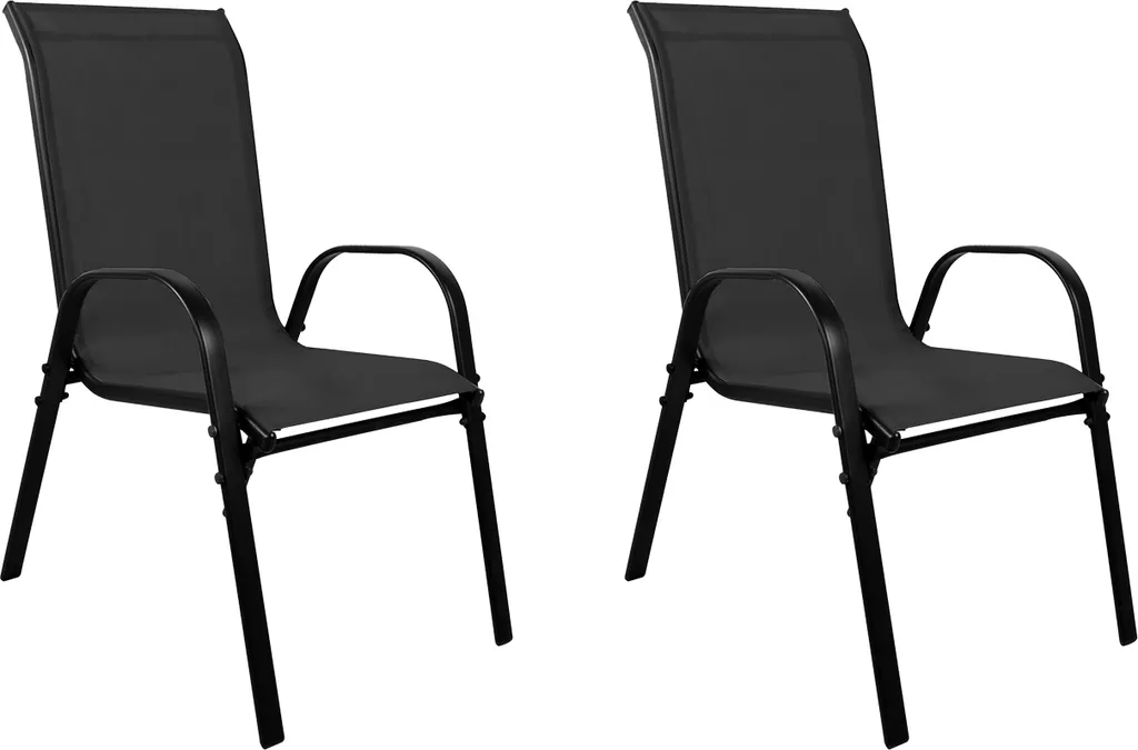 Chaise empilable XL métal noir et textile noir haute résistance pour jardin