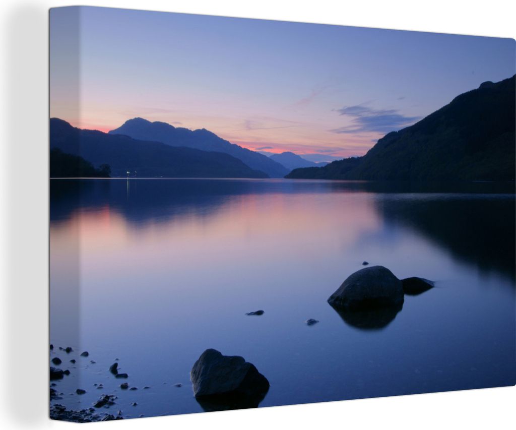 OneMillionCanvasses - Leinwandbilder - 140x90 cm, Sonnenuntergang über Loch Lomond im europäischen Schottland, Wandbilder Kunstdruck Wanddekora...