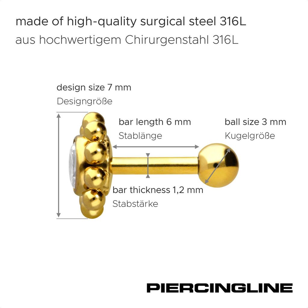 Ohrpiercing Chirurgenstahl Ohrpiercing KRISTALL + KUGELKREIS