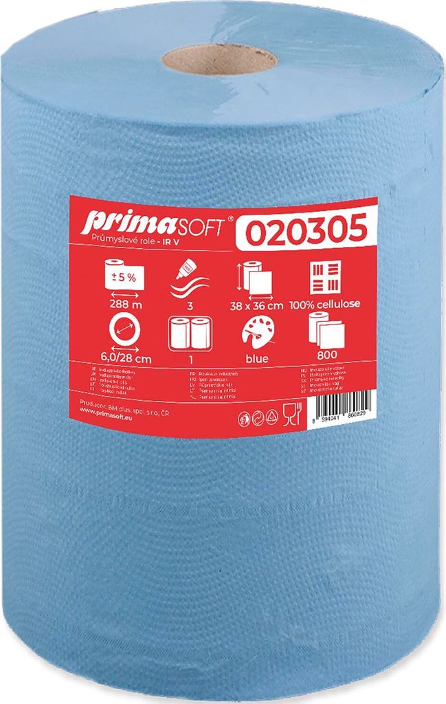IR V primaSOFT 020505 Putzpapier-Rolle, Reinigungstücher Wischtücher Putztücher, fusselfrei kein Staub, Zellulose blau 3-lagig 288m 805 Blatt