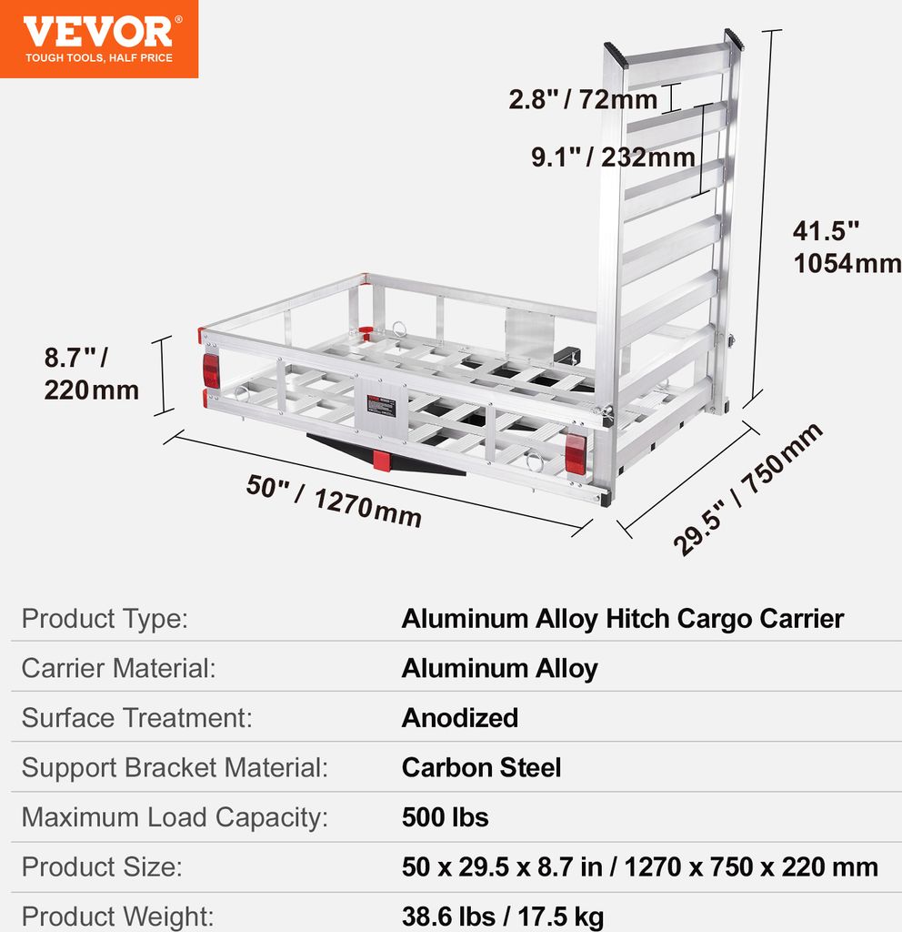 VEVOR 1270 x 750 x 220 mm Nosič batožiny s ťažným Obrázok produktu 7