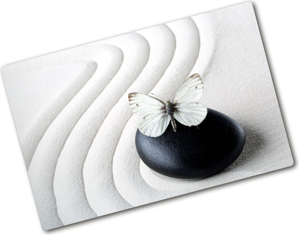 Tulup Glas Herdabdeckplatte - 80x52 cm - Glaskeramikkochfeld-Abdeckung Spritzschutz Glasabdeckplatte - Einteilig - Tiere - Zen Schmetterling - Weiß