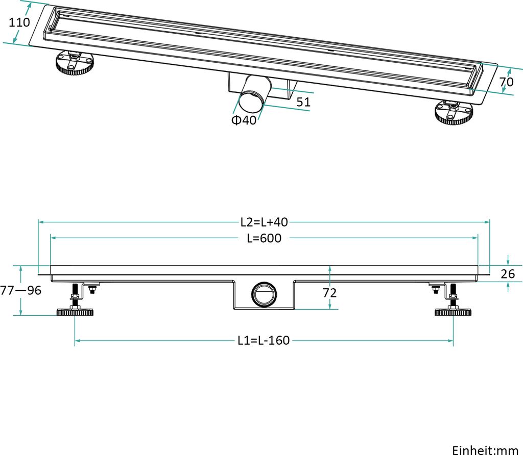 CLP Duschrinne Paganini Edelstahl 1200 Mm – Mit Geruchsverschluss, Wasserdicht, Für Moderne Bäder