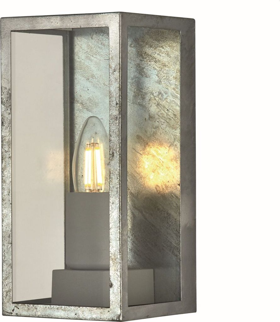Außenleuchte Wand Glas Metall E27 IP44 23,6 cm hoch in Silber eckig Modern Außenwandlampe