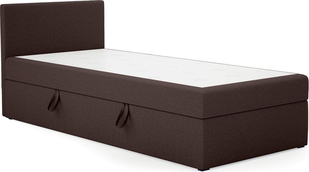 FEDVE Boxspringbett Verdig Mini Basic Jugendbett Bettkasten Seite: Links 90x200 cm Dunkelbraun (Lux 13)