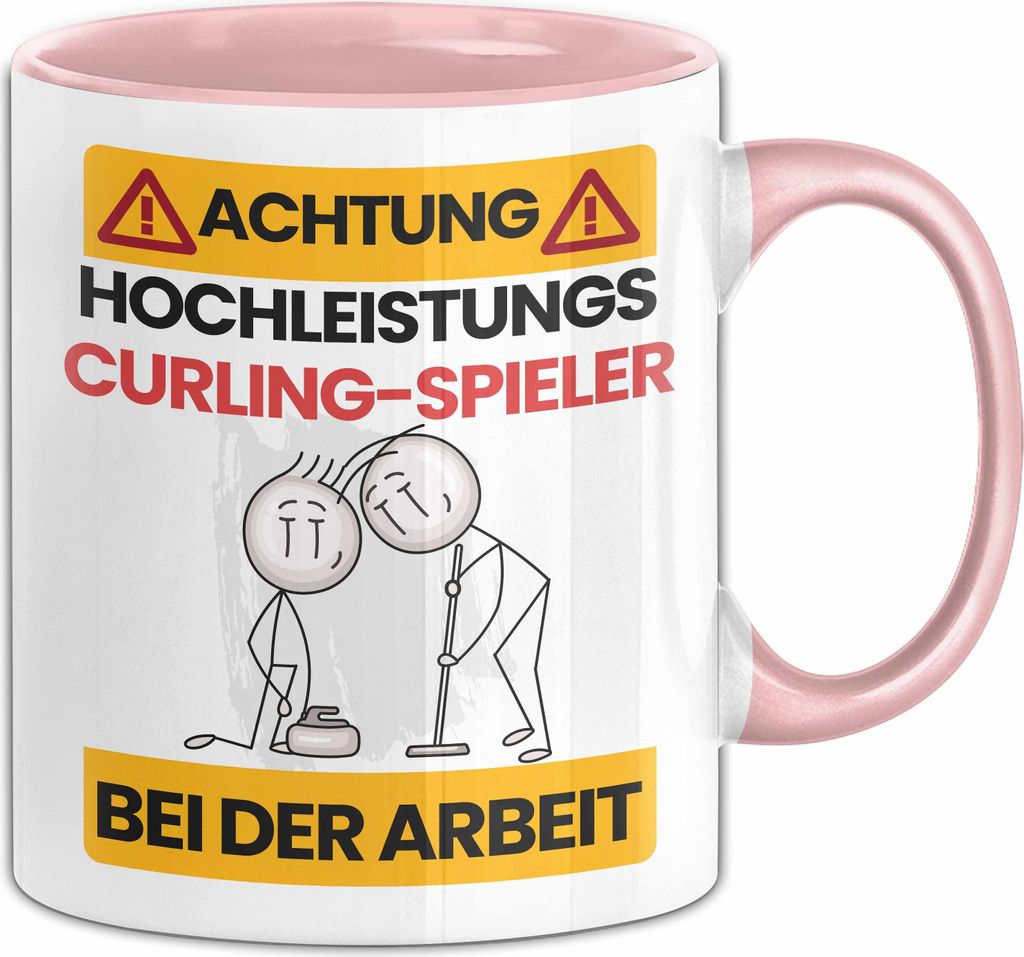 Curling-Spieler Tasse Geschenk Lustiger Spruch Geschenkidee für Curling-Spieler Achtung Hochleistungs Curling-Spieler Bei Der Arbeit (Rosa)