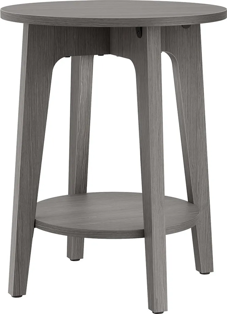Petite table ronde gris fumé, idéale pour balcon ou coin lecture salon