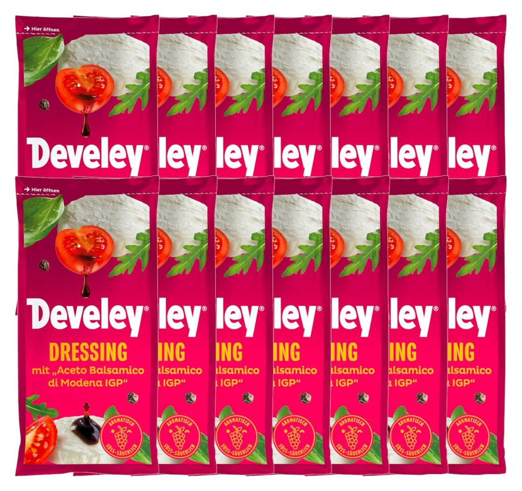 Mehrfach Verpackungsbild Develey Balsamico Salatdressing mit fruchtiger Note 75ml 14er Pack