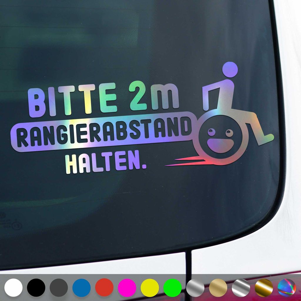 PantherPixel 2m Rangierabstand Aufkleber Halten Rollstuhlfahrer Sticker Auto Geschenkidee Farbe Oilslick-Hologramm