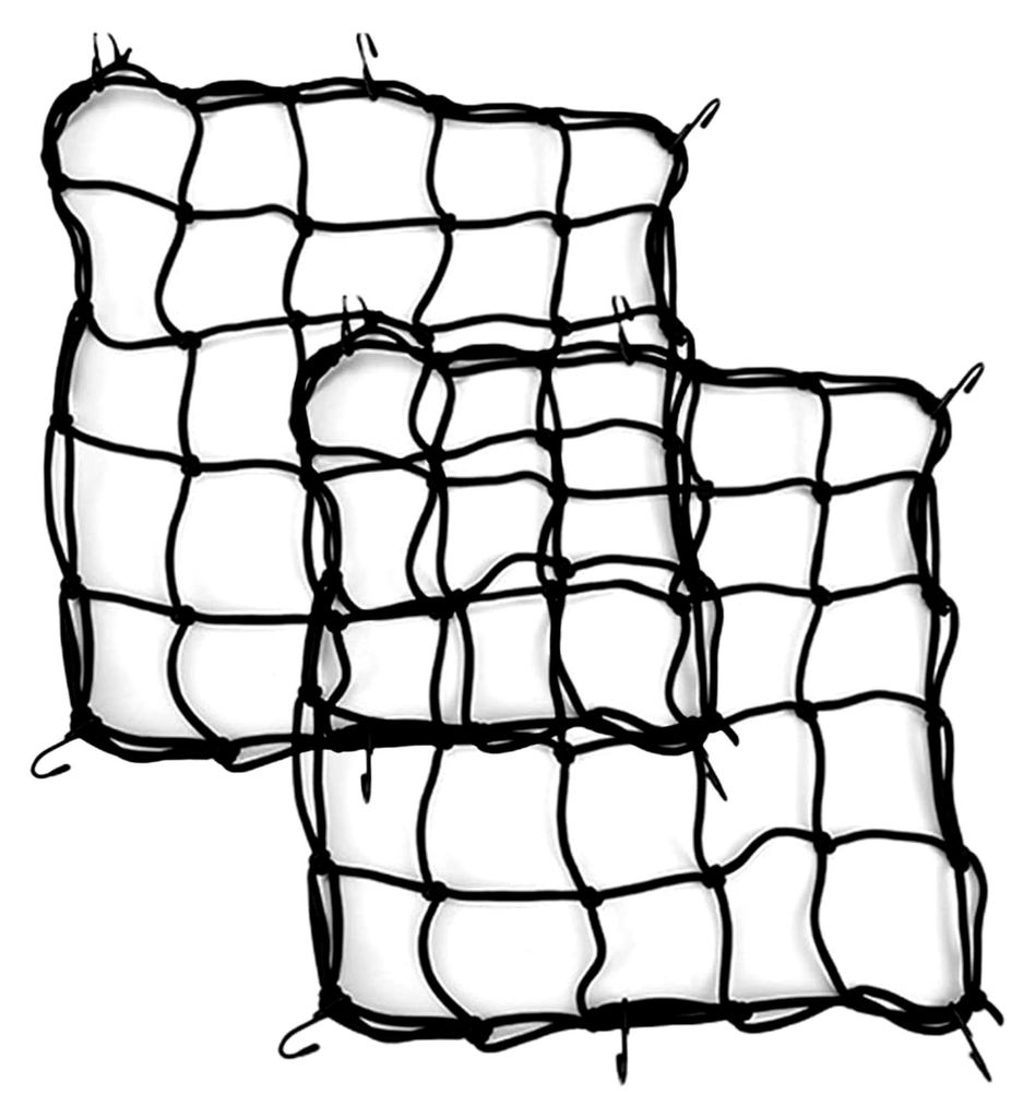 2 Stück Frachtnetze für Motorradhelme und Gepäck, dehnbares Sicherungsnetz mit Haken, für Motorrad, E-Bike, Trike und Fahrrad, 40 x 40 cm - Sch...