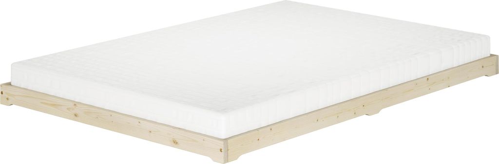 Niedrigbett unbehandeltes Holz 140x200 Fichte Tanne V-60.47N-14Rollrost und Matratze inkl.