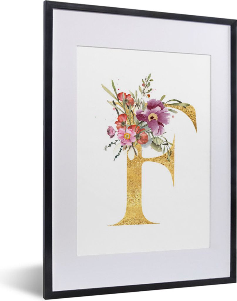 MuchoWow MuchoWow Gerahmtes Poster Brief - Blume - Illustration 30x40 cm - Poster mit zchwarzem Bilderrahmen - Wandposter Schlafzimmer