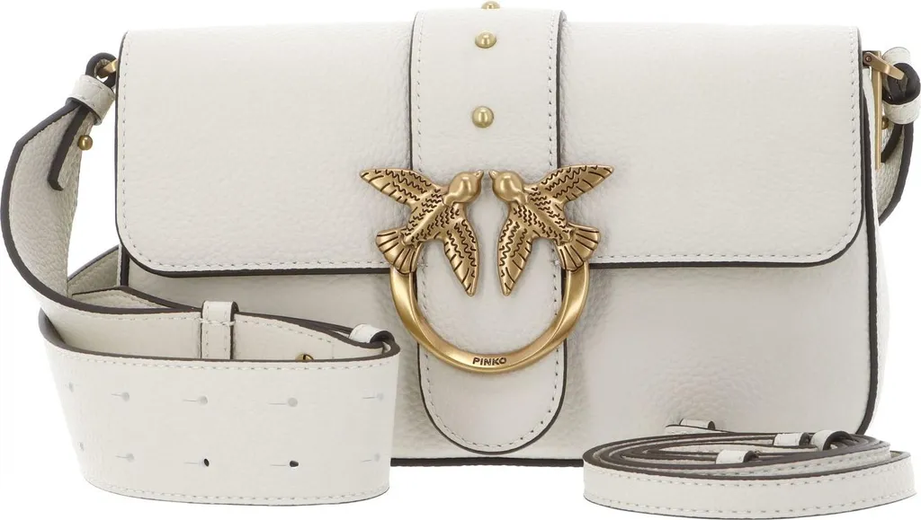 Petit sac cuir nappa PINKO Love One Mini Slouchy blanc soie et or antique