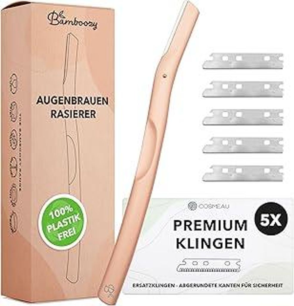 Bamboozy Augenbrauenrasierer mit 5 Premium Klingen - Wiederverwendbare Dermaplaning Rasierer aus Metal für Gesicht, Augenbrauen und Intime Zone - ...