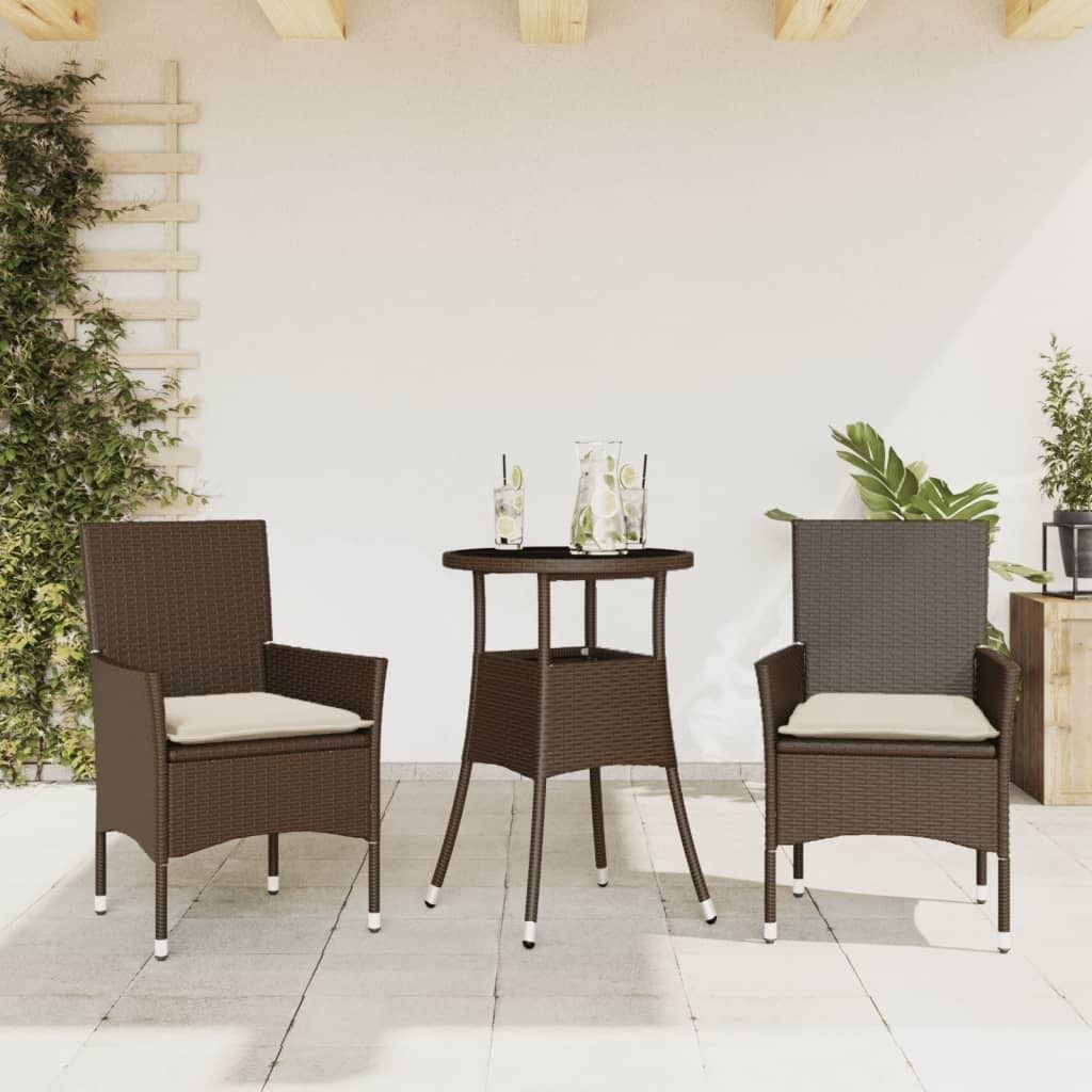 Maison Exclusive - 3-tlg. Garten-Essgruppe mit Kissen Braun Poly Rattan Glas