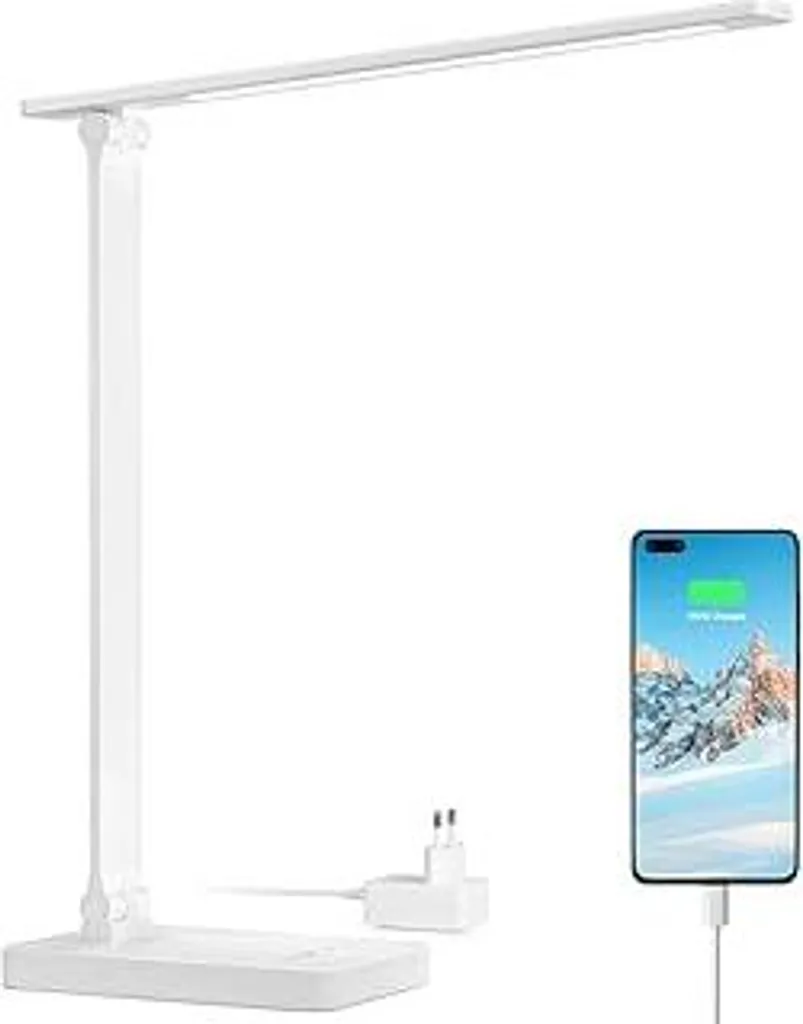 Lampada da scrivania a LED Lepro 15W, lampada da tavolo dimmerabile 655LM con 3 modalità di colore e 5 livelli di luminosità, porta USB, lampada da lettura con protezione per gli occhi per ufficio, studio, comodino e lettura, nera