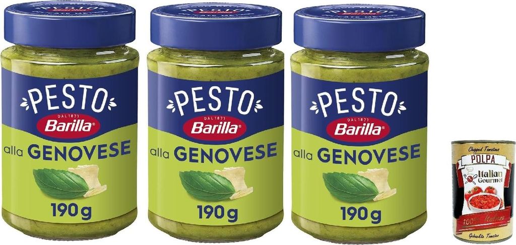 Barilla Pesto alla Genovese 190 g – 3er Pack | Basilikum, Käse, cremig & sofort servierfertig, ohne Kochen | Ideal für Pasta, Panini & Dips + I...
