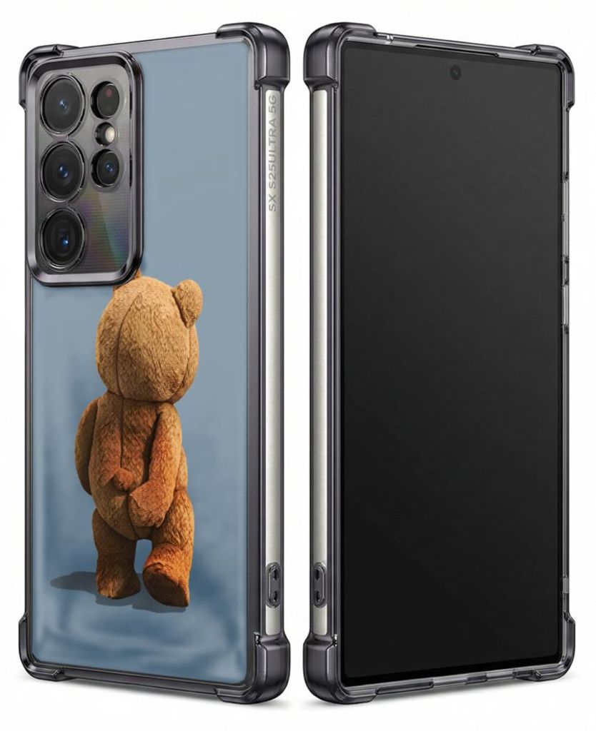 Personalisierte Hülle mit Bild für Samsung Galaxy S22 Ultra Elektroplattiert TPU Stoßdämpfer Handyhülle mit Teddybär, stehend, von hinten bet...