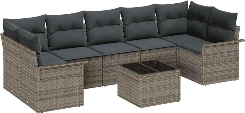 vidaXL Gartensofa-set mit Kissen mit Speicher 8 pcs Grau Poly-Rattan