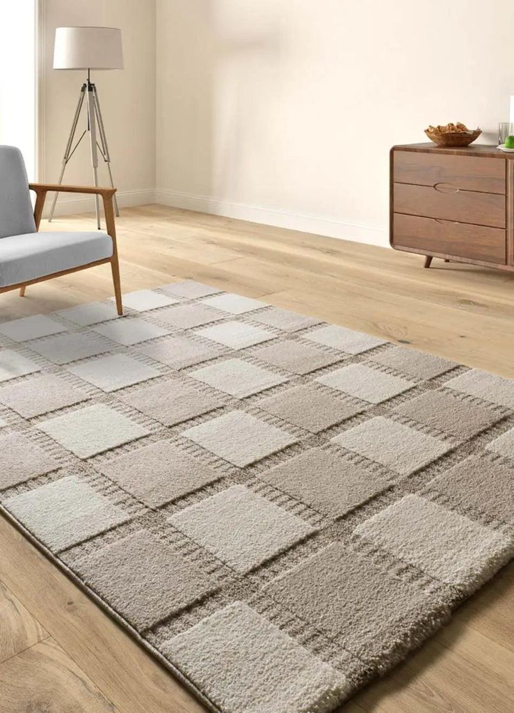 ATTICGO Kurzflorteppich CANDELA Geometrisch mit relief in Beige/Weiß, 200x290 cm