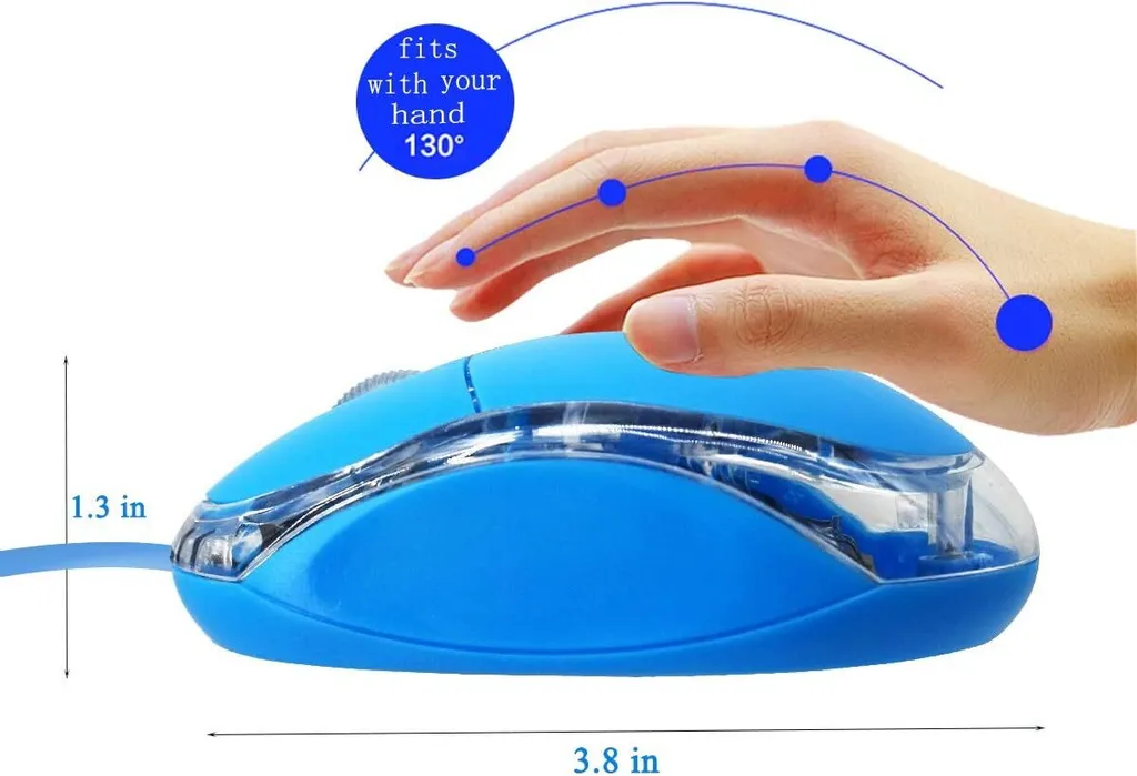 Soongo Mini Mouse Portatile Blu LED - USB Wired per Viaggi e Ufficio - 8
