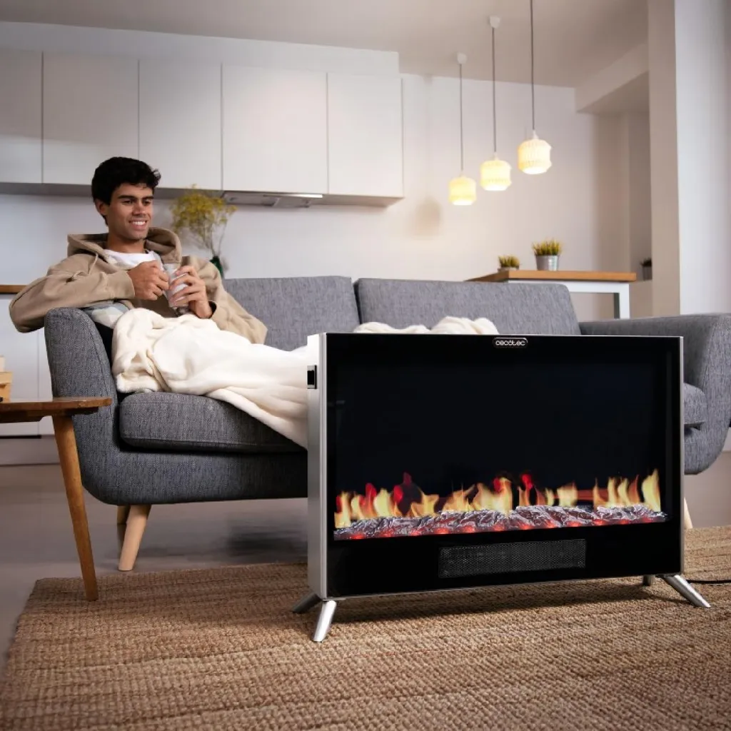 Cheminée électrique 2000W Céramique - Thermostat et Télécommande Noir - 5