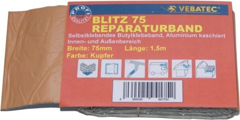 Vebatec BLITZ BUTYL REPARATURBAND Alu-kupferfarben 75mmx1,5m