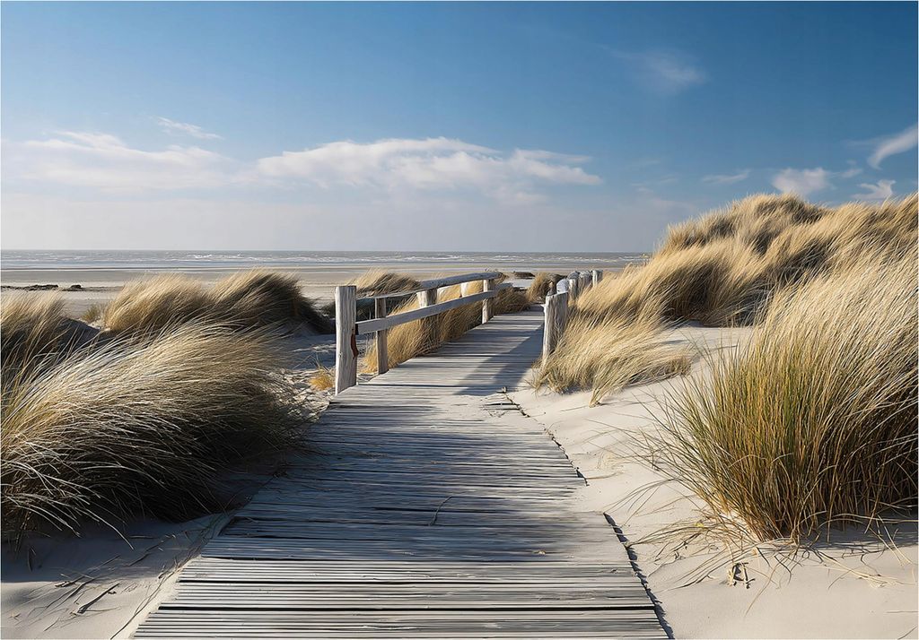 Fototapete Strand Meer Natur - 250x175 cm - Vliestapete Wohnzimmer Schlafzimmer - Vlies Fototapete Beige - 16053VX5