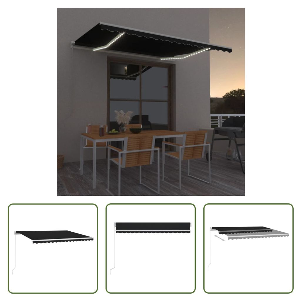 The Living Store Markise Manuell Einziehbar mit LED 400x350 cm Anthrazit