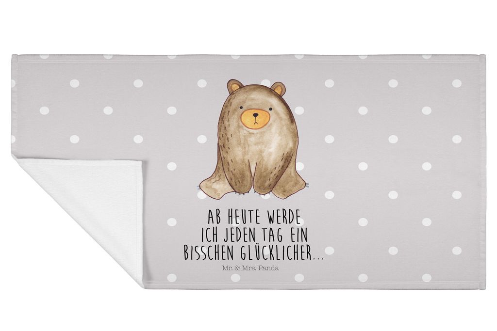 Mr. & Mrs. Panda Flauschtuch Bär sitzend - Grau Pastell - Geschenk, Frotteehandtuch, gesichtshandtuch, Teddy, frottierhandtuch, Handtuch, baumwolle