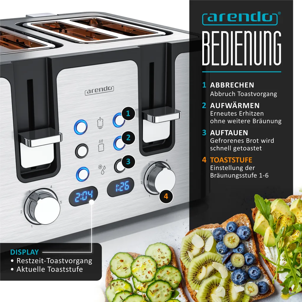 Arendo Tostapane Automatico 1750W Acciaio Inox | Efficienza 4 Fette - 3