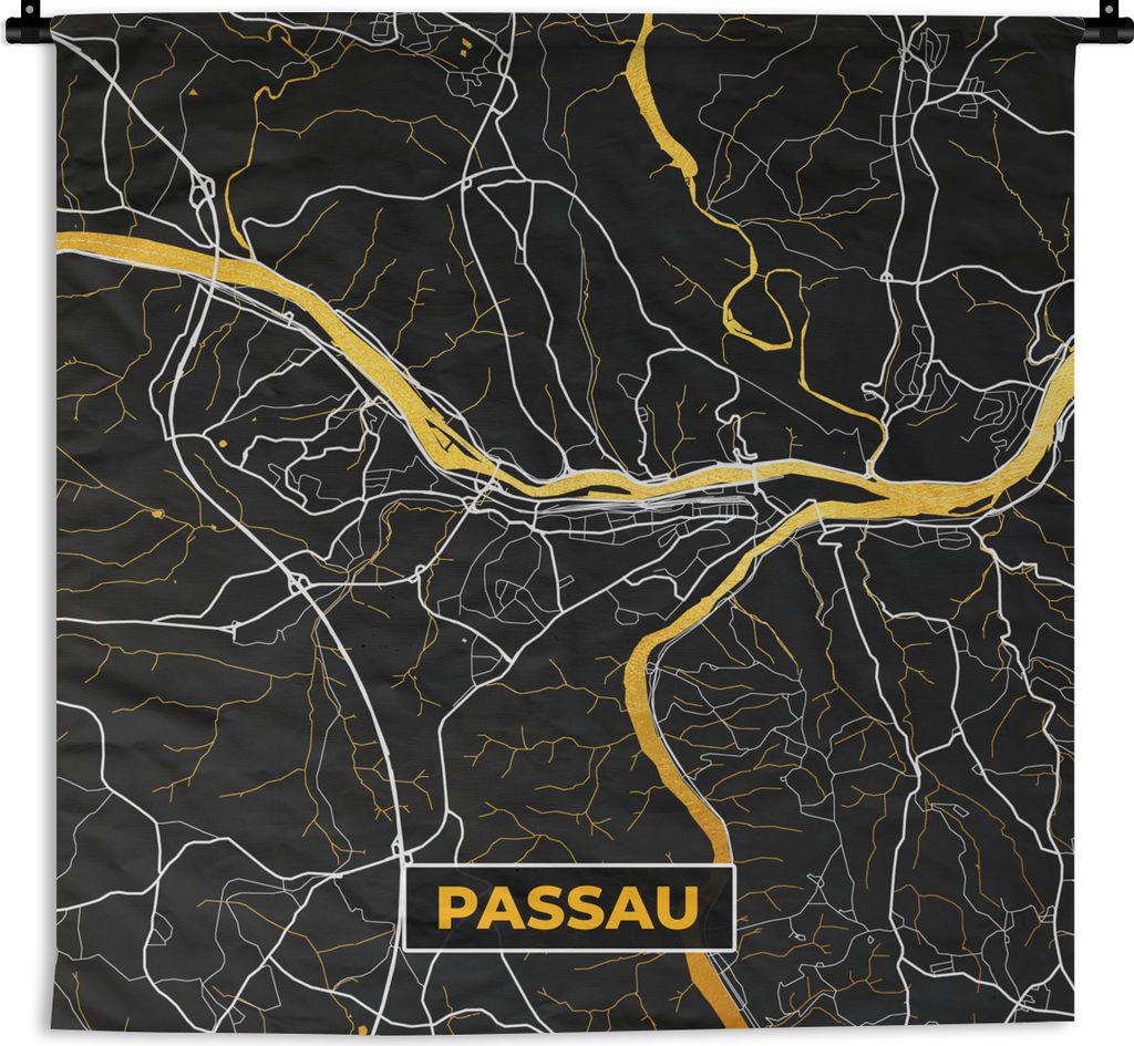 MuchoWow Wandteppich Wandbehang Karte - Stadtplan - Passau - Deutschland - Gold 60x60 cm Tapisserie Dekoration Wandtuch - Dekorationen - Wand Decke