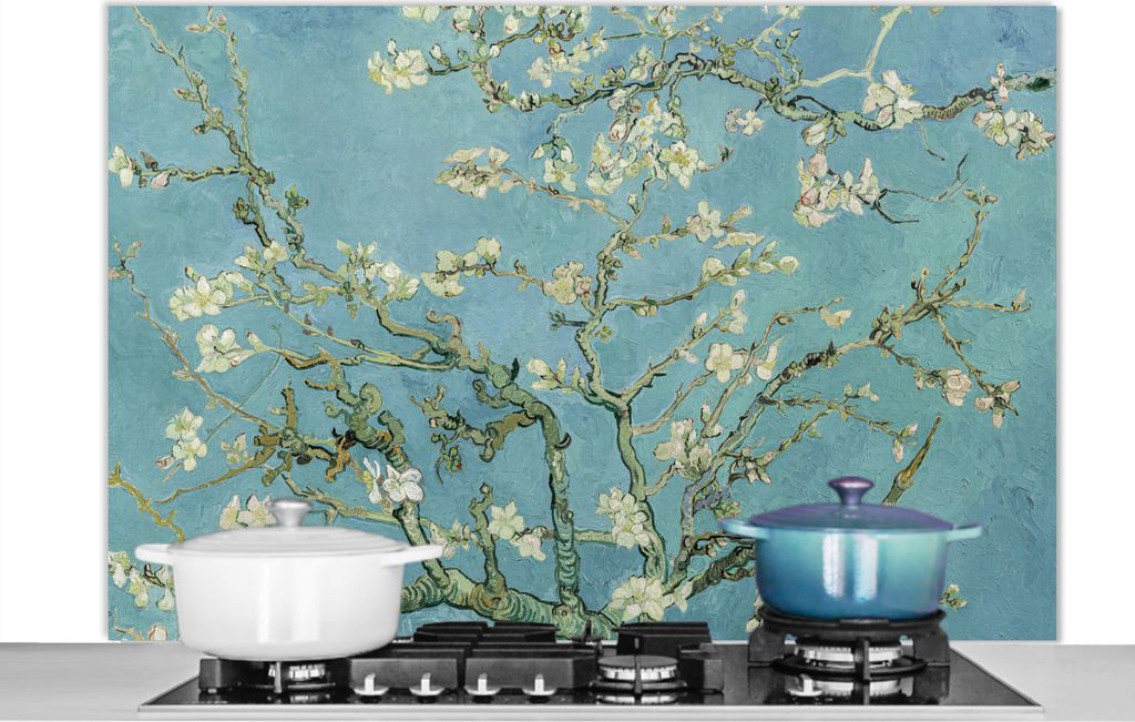 KitchenYeah Spritzschutz Küche - Küchenrückwand - Wandschutz für Herd und Spüle - Van Gogh - Mandelblüte - Alte Meister - Kunst - Vintage ...