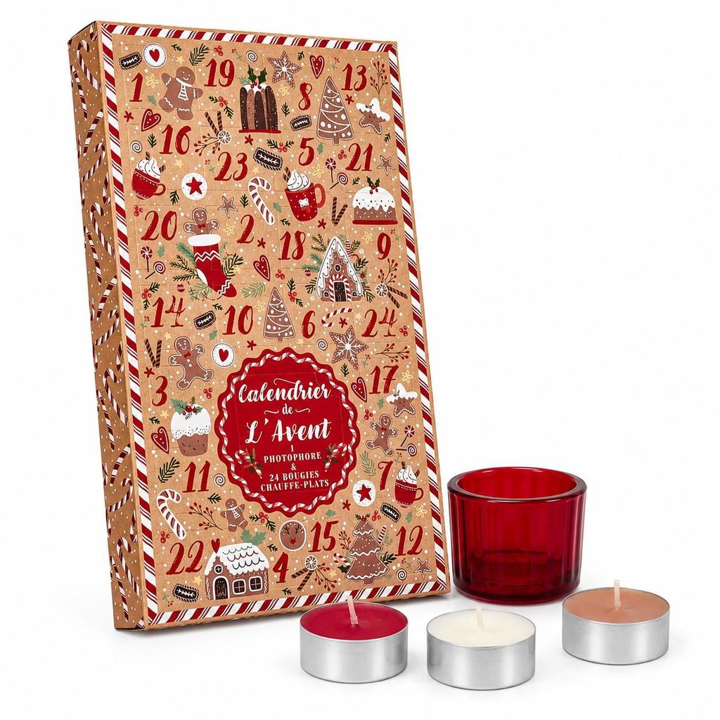 Adventskalender met 24 geurkaarsen – Inclusief glazen Productafbeelding 