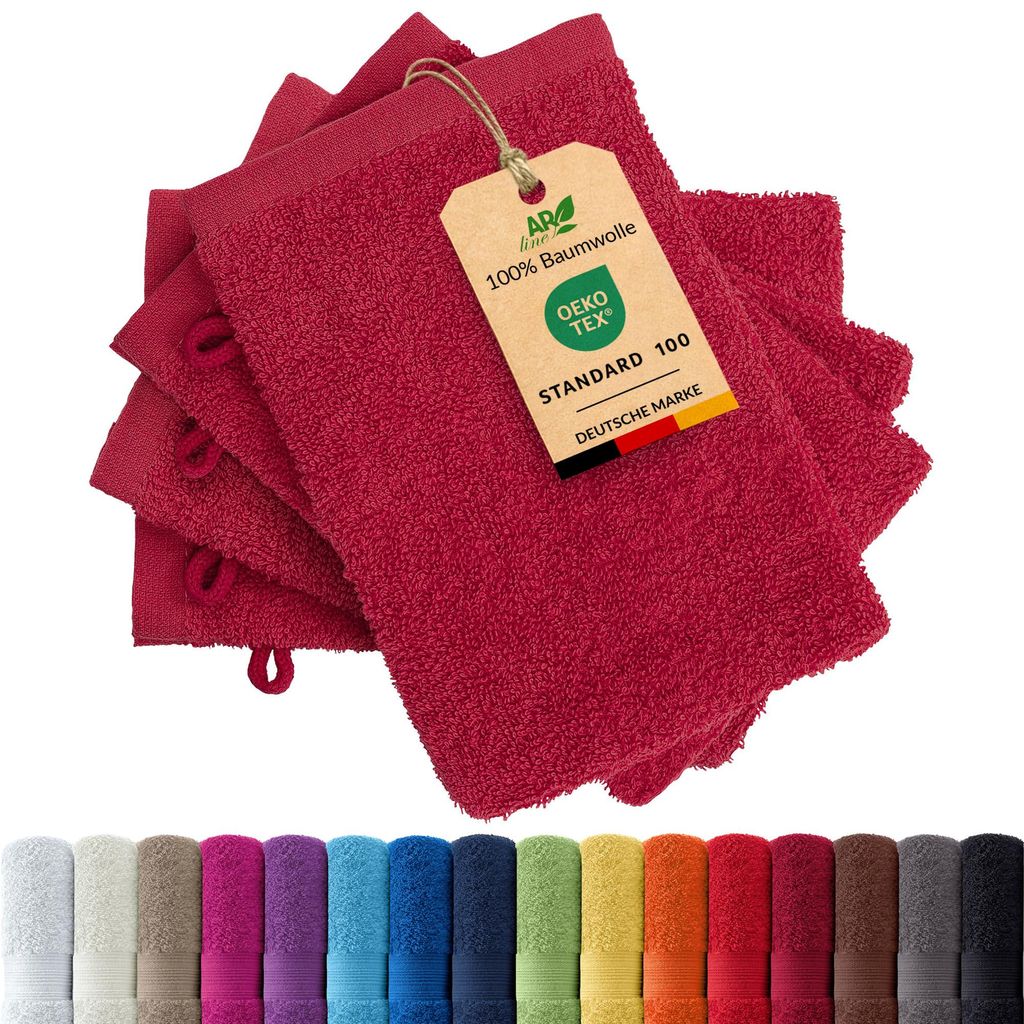 4er-Set ARIZONA Handtuch-Serie von AR Line – 100% Baumwolle, 500 g/m², 4er-Set Waschhandschuhe 15x21 cm, Burgund