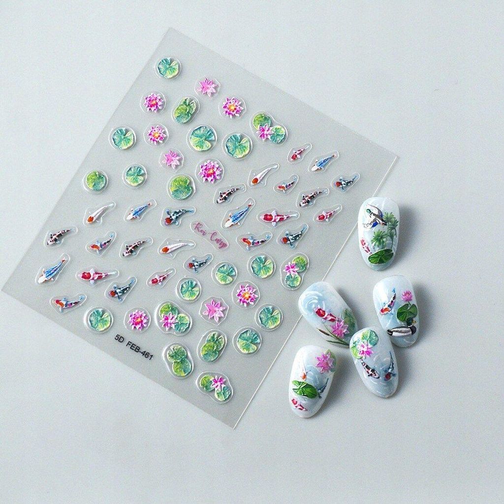 3D Nagelsticker selbstklebend konvexe Muster FISCH, KOI, KARPFEN