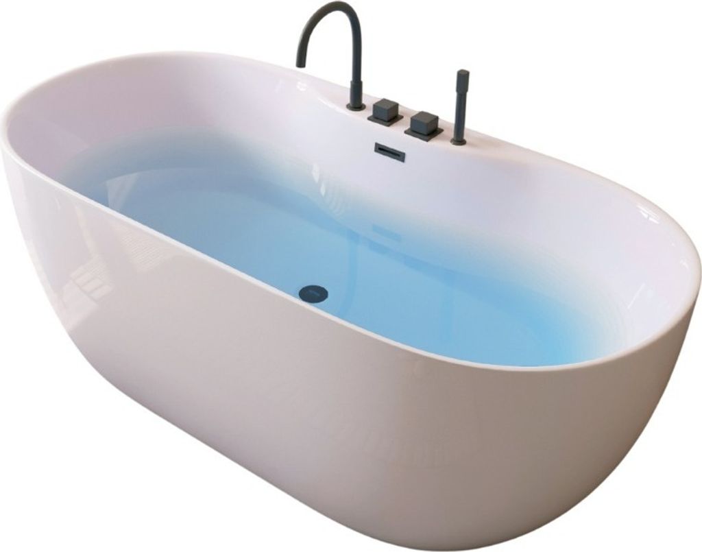 HOME DELUXE - freistehende Badewanne - LENI - Weiß, mit schwarzer Armatur - Maße: ca. 170 x 80 x 58 cm - Füllmenge: 235 Liter, inkl. Überlaufsc...