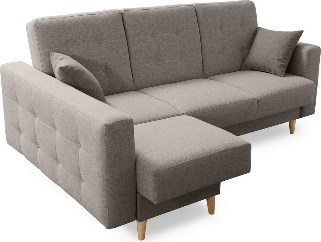Robin Hilton Ecksofa mit Schlaffunktion Bettkasten 2 Kissen Sofa L-Form Schlafsofa Freistehende Eckcouch Schlafcouch Wohnzimmermöbel Wohnlandschaf...