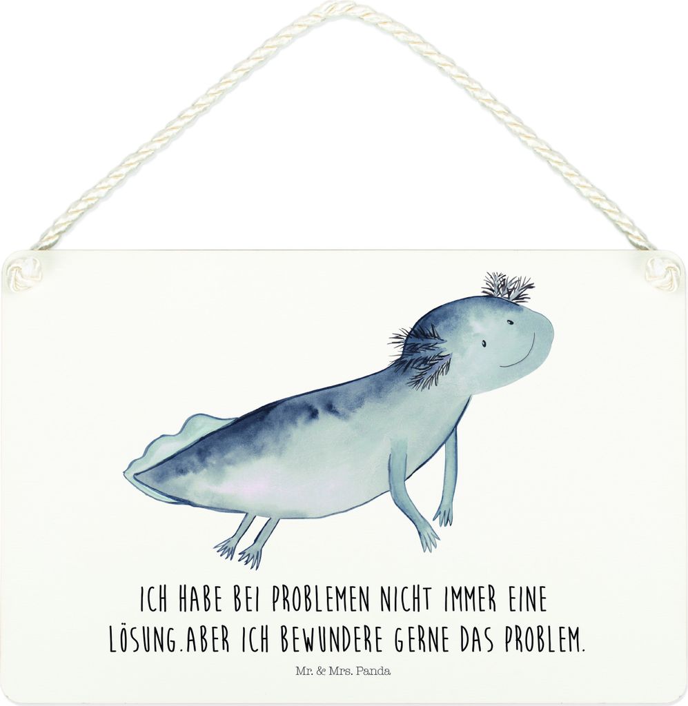 Mr. & Mrs. Panda holzbild Axolotl Schwimmen DIN A4 - Weiß - Geschenk, Holzschild, Motivation, Schild, wandtafel, Lurch, Freude, Optimistisch, Tür...