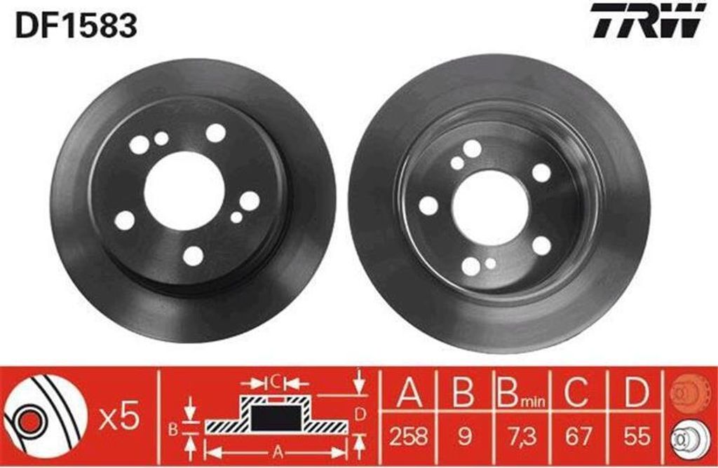 TRW Bremsscheiben (2 Stück) Hinterachse DF1583 Produktbild 
