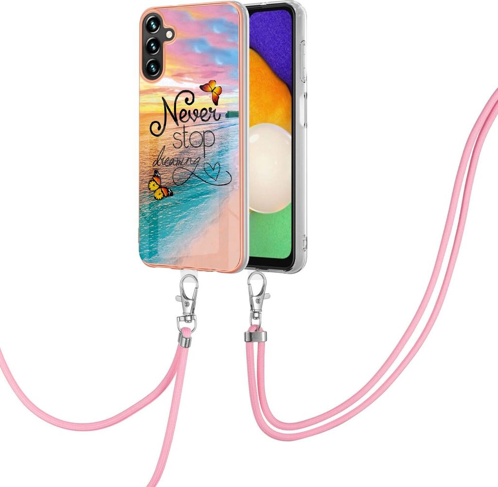 Handykette Hülle für Samsung Galaxy A35 Muster TPU Schutzhülle mit verstellbarem Tragegurt Gold