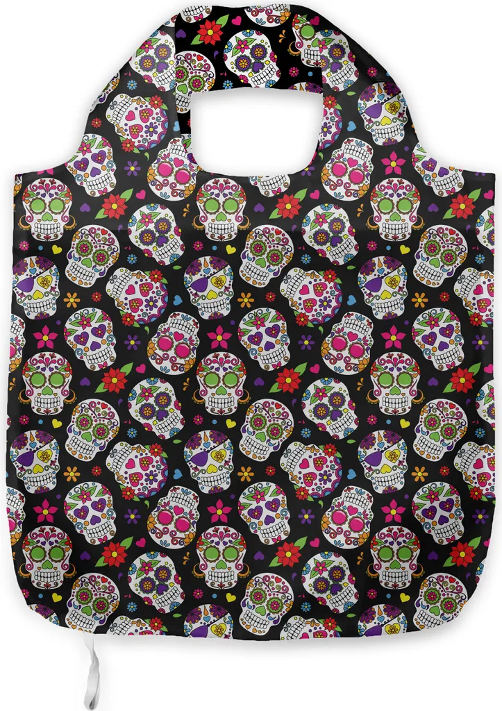 Borsa Shopper Gothic-Chic ABAKUHAUS - Teschi e Fiori Multicolore