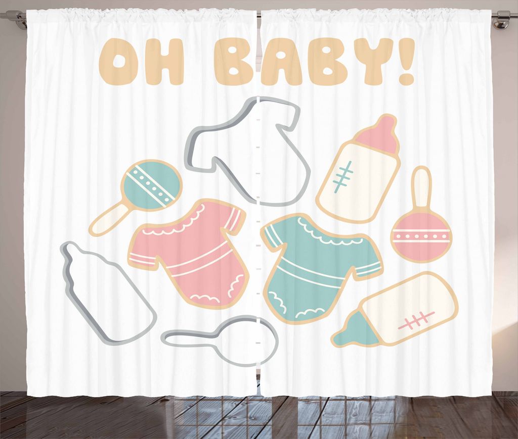 ABAKUHAUS Oh Baby Rustikaler Vorhang, Newborn Infant Bodysuit, Wohnzimmer Universalband Gardinen mit Schlaufen und Haken, 280 x 175 cm, Mehrfarbig