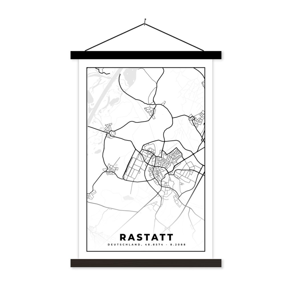 MuchoWow Textilposter Stadtplan - Rastatt - Karte 40x60 cm mit schwarzem Rahmen - Wanddekorationen