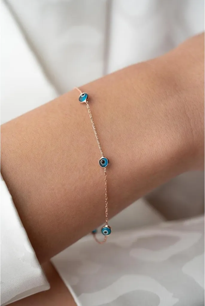 Gourmette Femme avec Œil de Protection en Argent 925 et Or Rose Chic