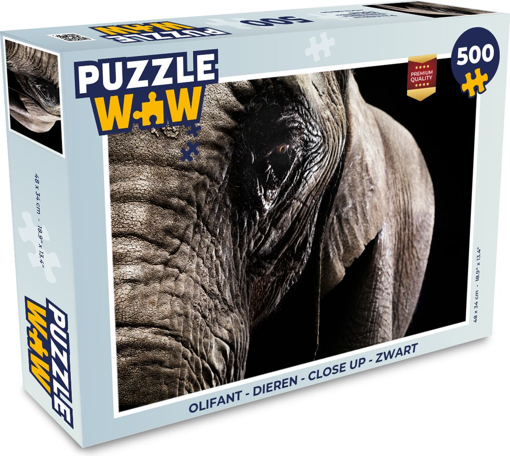 MuchoWow Puzzle 500 Teile Elefant - Tiere - Nahaufnahme - Schwarz - 500 Teile - Kinder - Selberbauen - Puzzlespiele