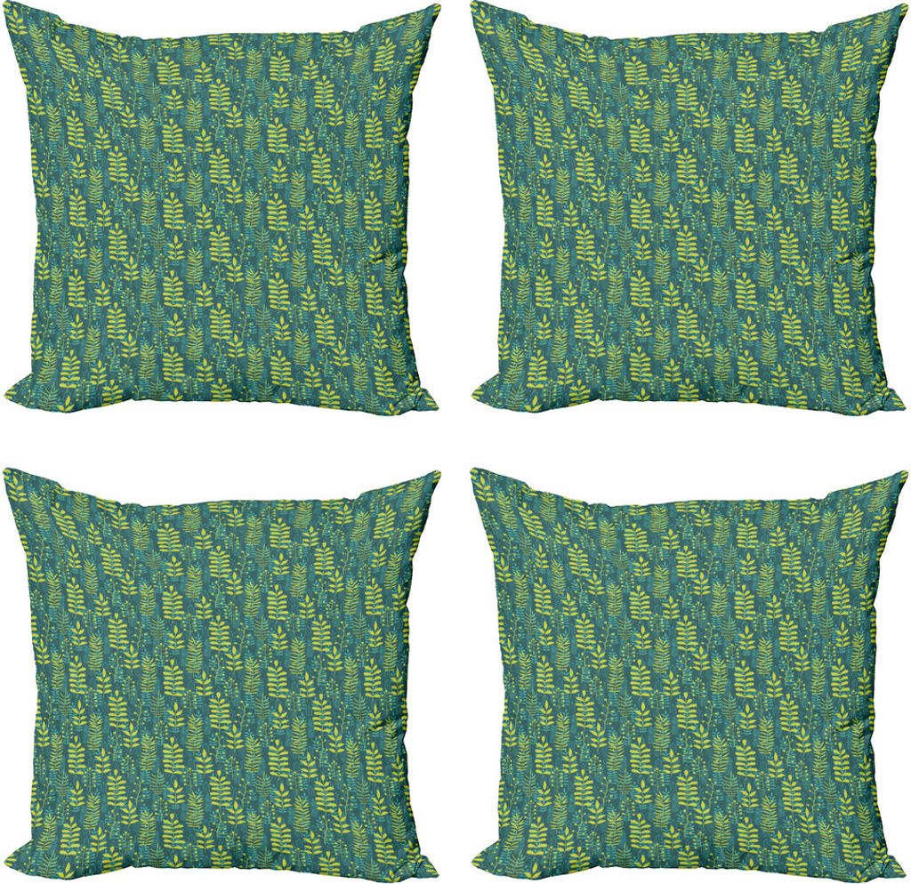 ABAKUHAUS Botanisch Kissenbezug Set (4 Stück), Natur Abstrakt Branchen, Moderner Doppelseitiger Digitaldruck, 50 cm x 50 cm, Teal Dunkel Seafoam