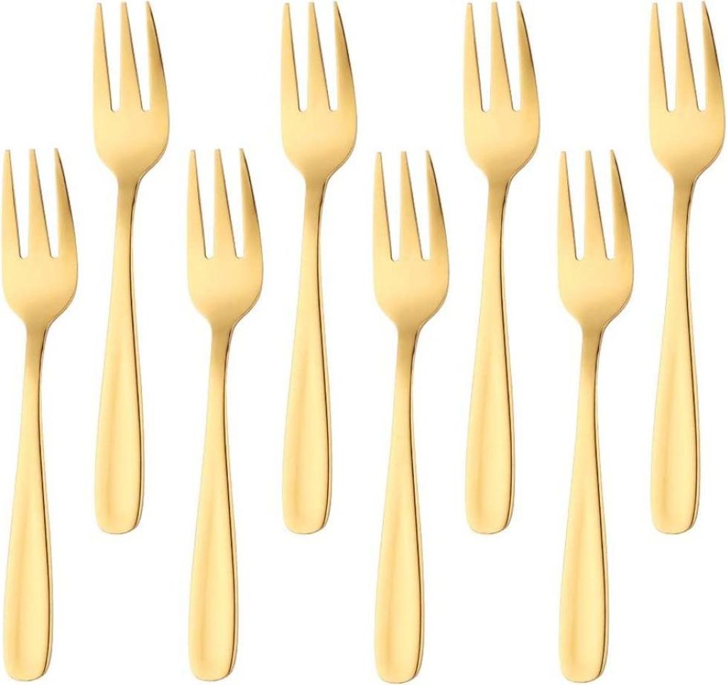 Kuchengabel aus 18/10 Edelstahl, 3-zinkige Obstgabel, Bisda 8-teiliges goldenes Gabelset, hochglanzpoliert, ideal für Hochzeitsfeiern und Desserts